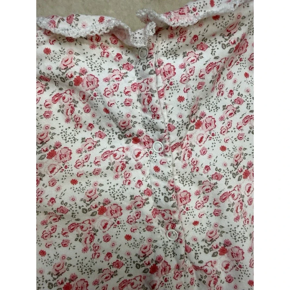 Petit Bateau Baby Girl 12M Floral Bodysuit Top Pink Rose Ruffle French Cotton
